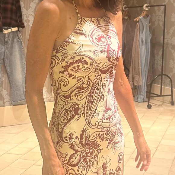 Anthropologie Halter Cream with Burgundy Print Maxi Dress Fall 2024 - Picture 4 of 5